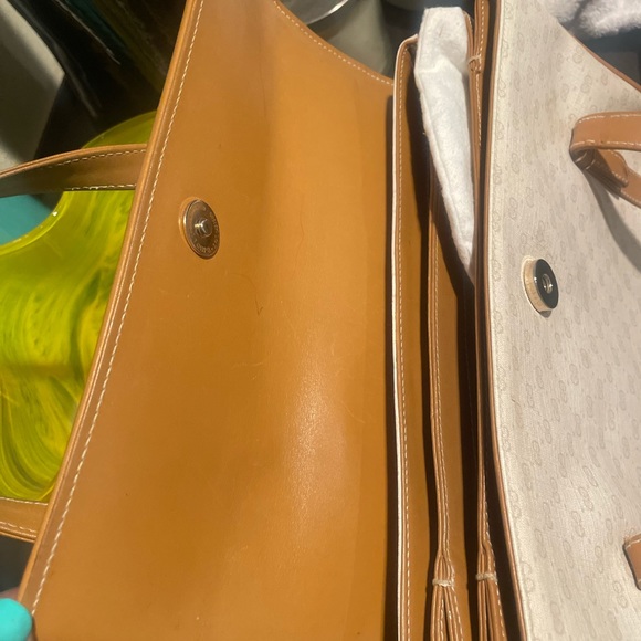 1980S GUCCI BAG GG CANVAS & LEATHER HANDBAG SATCHEL W TOP HANDLES - Picture 8 of 15